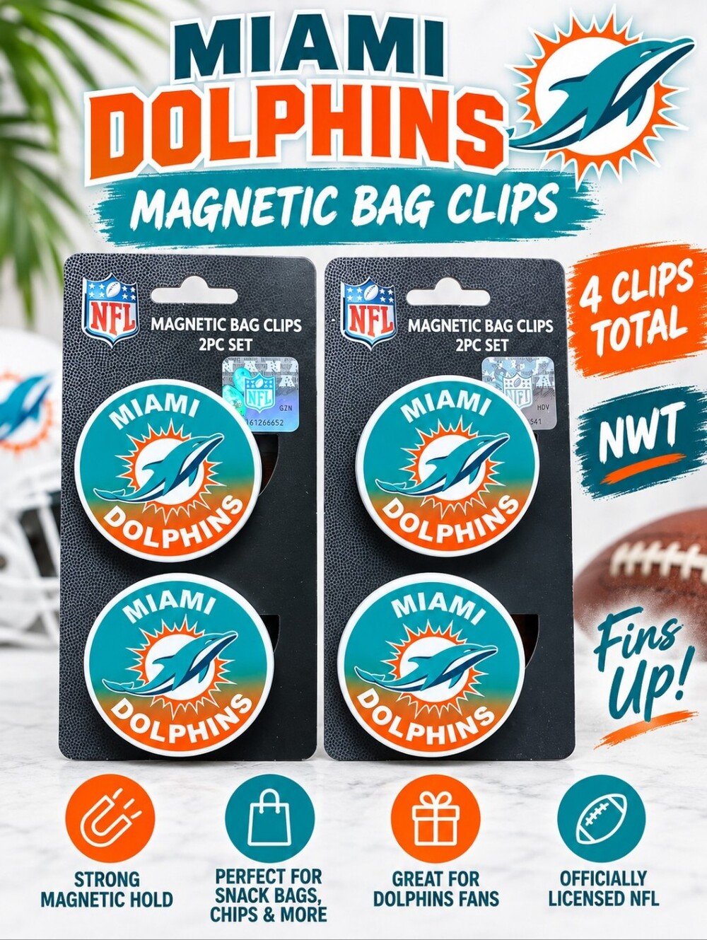 Miami Dolphins Magnetic Bag Clips
